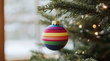 Wall Mural - Rainbow ornament on Christmas tree celebrating diversity and inclusion