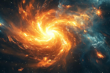 Wall Mural - spiral galaxy with fiery colors and cosmic elements.