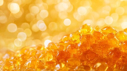Poster - Bright golden crystals are piled together, reflecting warm light and creating a captivating, dazzling display with a vibrant texture that mesmerizes