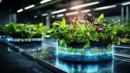Poster - Vertical farming innovation urban agriculture infographic indoor greenhouse close-up view sustainability benefits