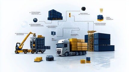 Aufkleber - Logistics fulfillment process warehouse infographic industrial environment aerial view supply chain optimization