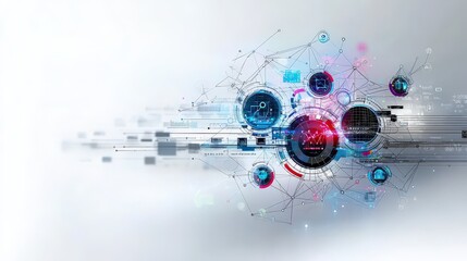 Leinwandbilder - Digital ecosystem visualization of innovative technology solutions futuristic environment infographic viewpoint data concept