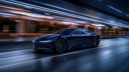 Aufkleber - Self-driving car in motion urban environment automotive photography night scene dynamic concept for future mobility