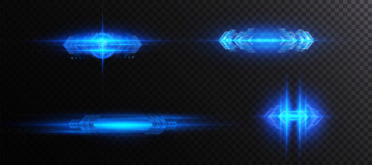 Poster - Abstract blue horizontal glow. Bright explosion of light of flickering rays on transparent background. Luxury style for design and vector illustrations.