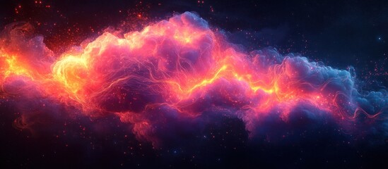Wall Mural - A vibrant cosmic cloud illuminated with fiery colors and star-like particles.