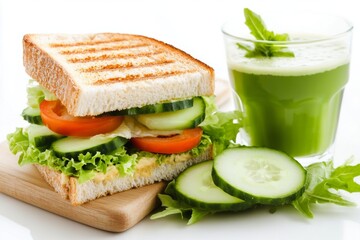 Wall Mural - Fresh vegetable sandwich made with crisp cucumbers and juicy tomatoes