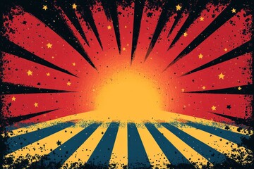 Wall Mural - A vibrant graphic featuring sun rays in red, yellow, and blue, evoking energy and optimism.