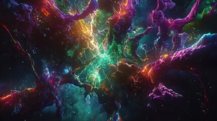 Wall Mural - A vibrant cosmic scene with colorful nebulae and energy patterns in deep space.