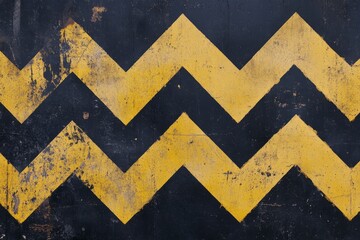 Poster - Yellow zigzag pattern on black wood background creating a striking visual effect in an urban setting