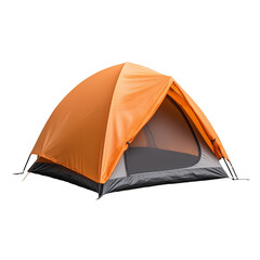 orange camping tent with open entrance on transparent background