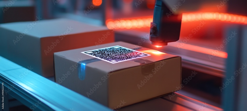 Scan Machine Process Qr Code Automated Package Scanning System: High-Tech QR Code Reading on ...