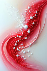 Poster - Colorful abstract artwork featuring red and white spheres on a soft, flowing background