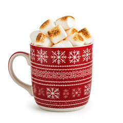 Wall Mural - A festive red mug filled to the brim with fluffy marshmallows, some toasted to a golden brown