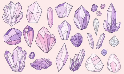 Poster - Minimalist Crystal and Gemstone Collection with Irregular Geometric Shapes Vector