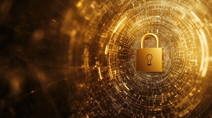 Poster - Golden Padlock in a Digital Swirl Representing Security and Protection
