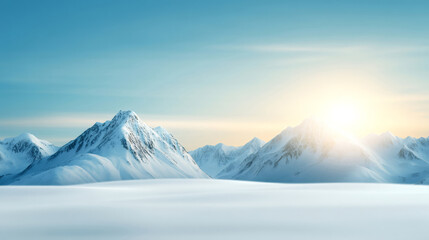 Wall Mural - Capturing the peaceful beauty of a snow-covered mountain range at sunrise in winter. Ideal for nature-inspired backgrounds