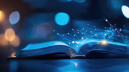 Poster - Open Book with Digital Connections in a Blurred Background