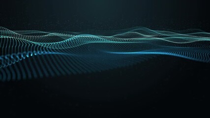 Poster - Futuristic video animation with particle wave object in slow motion and space for text, 4096x2304 loop 4K