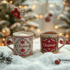 Wall Mural - christmas mugs with hot winter drink