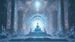 © Jakkarin - Illuminated Crystal Temple: Futuristic Ancient-Egyptian Fusion with Robotic Guardians - Ultra-Detailed 3D Render