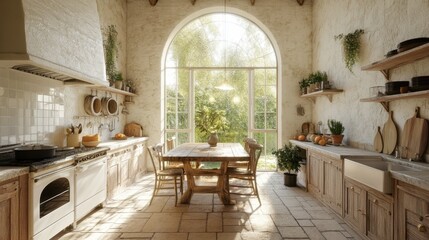 Wall Mural - Bright and Airy Kitchen with Natural Light and Rustic Decor