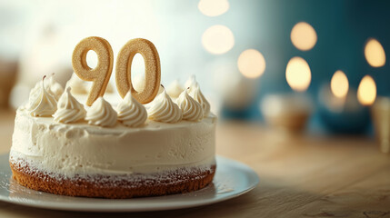 Wall Mural - Elegant 90th birthday cake with golden candles