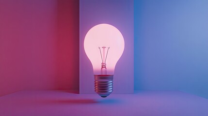 Poster - Modern Light Bulb with Pink and Blue Background and Creative Glow