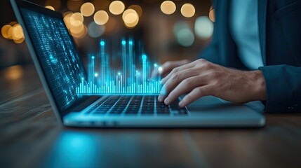 Poster - Digital Data Analysis Concept with Computer and Abstract Graphics