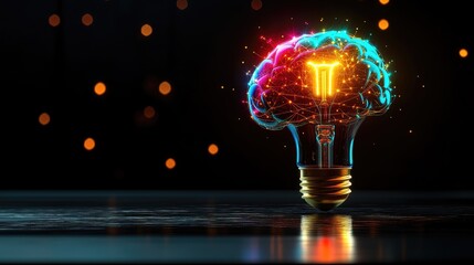 Poster - Creative Concept of Bright Idea Represented by Light Bulb Brain