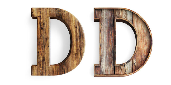 3D Wooden Letter D with Realistic Texture on a Transparent Background