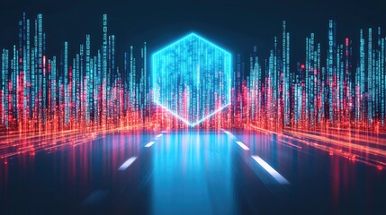 Poster - Futuristic Data Visualization with Neon Lights and Hexagonal Shape