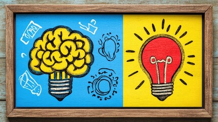 Poster - Creative Brain with Light Bulb Illustration on Colorful Background