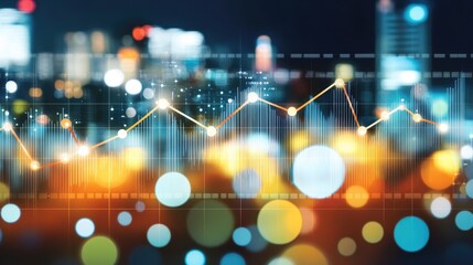 Poster - Dynamic Financial Data Visualization Over Urban Nightscape Background