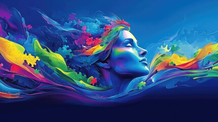 Poster - Vibrant Abstract Art of a Woman's Profile with Colorful Elements