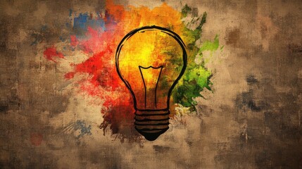 Poster - Colorful Light Bulb Illustration with Artistic Background Pattern