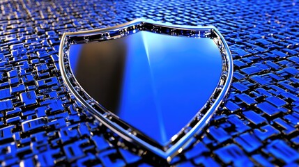Poster - Blue Shield Emblem on Digital Grid Background for Security Concept