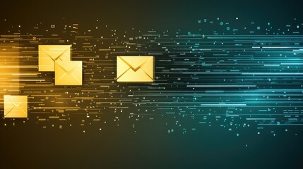 Poster - Digital Email Concept with Golden Envelopes on Abstract Background