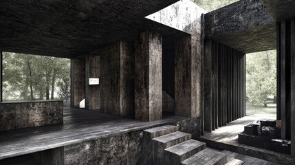 Poster - Modern Minimalist Architecture with Natural Light in a Serene Setting