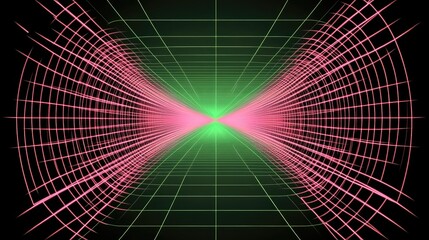 Poster - Abstract Geometric Design with Green and Pink Lines on Black Background