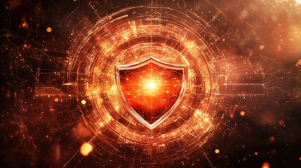 Poster - Abstract Shield Symbol with Glowing Effects and Digital Elements