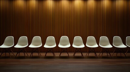 Poster - Minimalist White Chairs Arranged in a Modern Interior Space