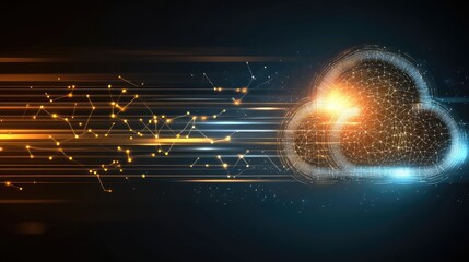 Poster - Digital Cloud Computing Concept with Data Flow and Technology Design