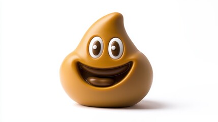 Poster -  a yellow poop emoji with a big smile on its face against a white background