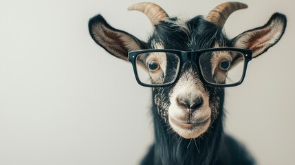 Poster -  a black and white goat wearing glasses against a white background