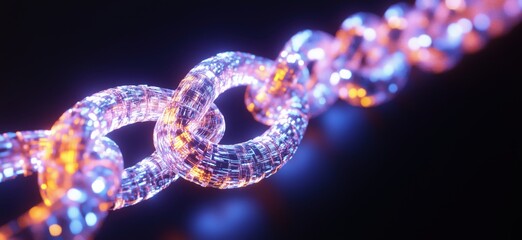 Poster - Glowing chain links, vibrant colors, futuristic design, intricate details, digital art, illuminated textures, copy space for text