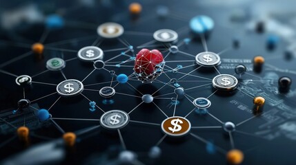 Fototapete - Exploring the interconnectedness of finance and emotion through digital symbols in a modern tech environment