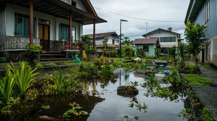 Aufkleber - Community rebuilding with eco-friendly technologies in urban landscape nature-inspired environment inspiring change