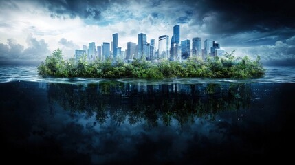 Poster - Futuristic urban environments innovative smart city design for sustainability amid rising sea levels