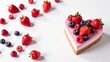 © Olga - Frame of heart-shaped cakes decorated with ripe strawberries. Concept for Valentine's Day, Mother's Day, Birthday. Place for text