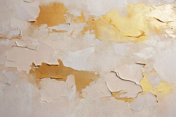 Aufkleber - Abstract painting. Beige and gold colors. Brushstrokes create textured stucco wall effect. Art piece. Suitable for home decor. Modern style. Painterly texture.
